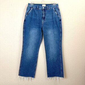 FRAME Size 32 Women Blue Le Jane 90s Y2K Style High Rise Raw Fray Straight Jeans